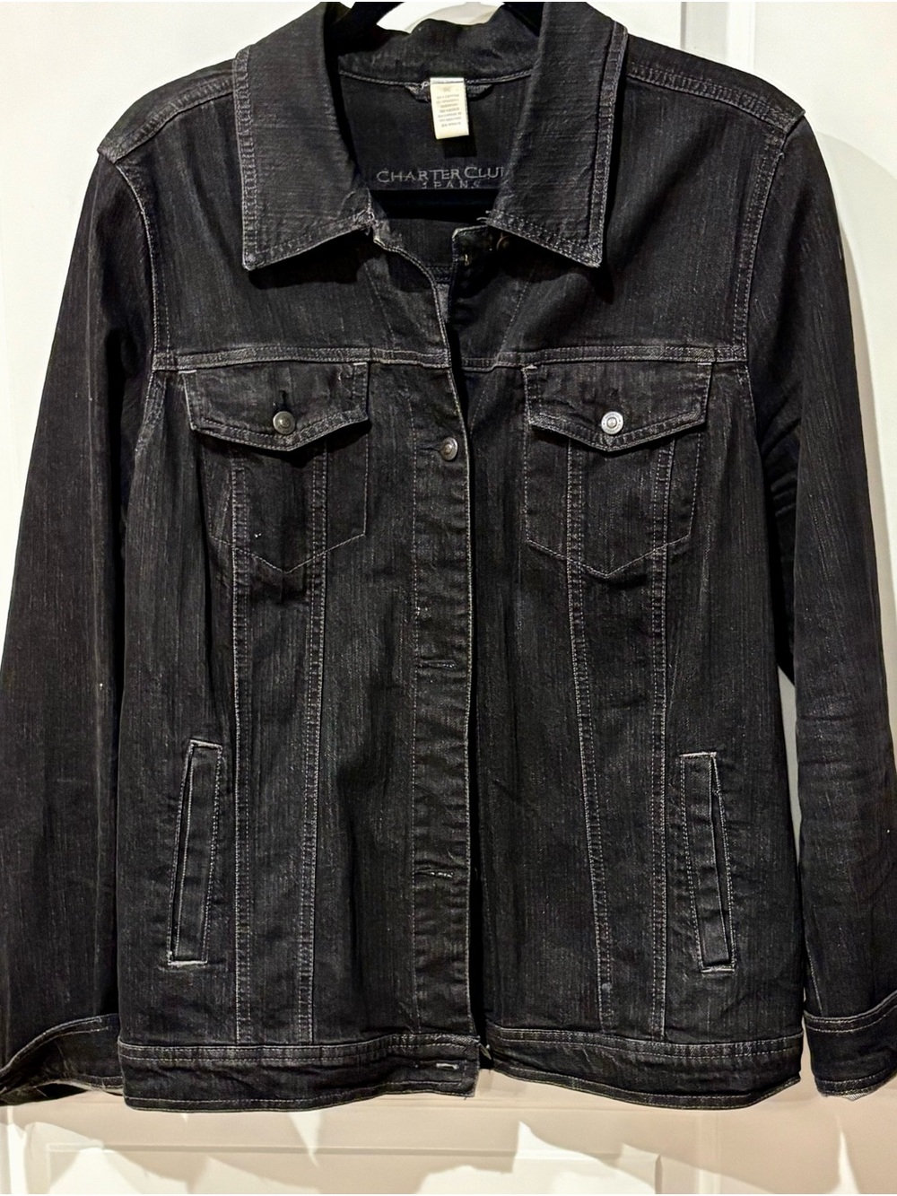 Charter Club Black Washed Denim Jacket